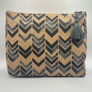Neiman Marcus Jute Chevron Cosmetic Bag Tassel NWOT